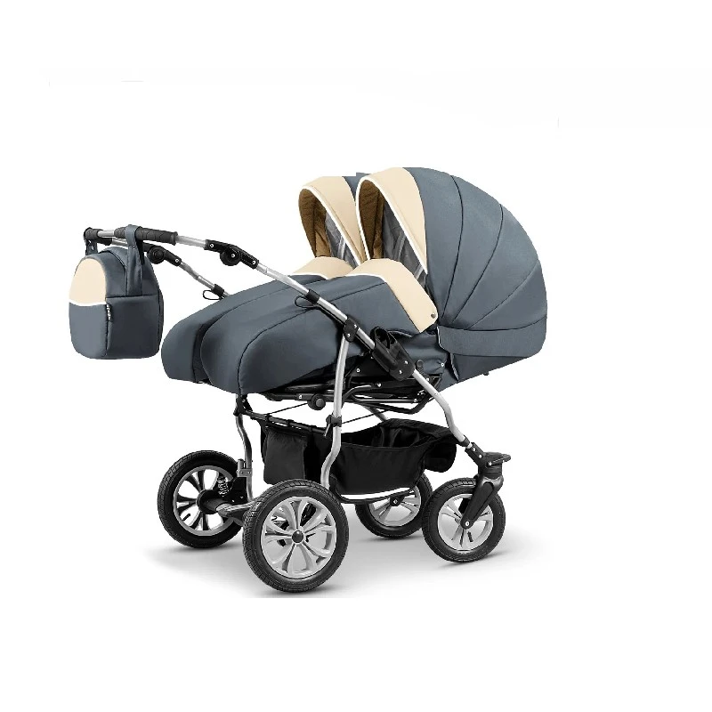 Количка за близнаци Mikado, Duet Lux, 2в1, 19 Сиво/Бежов